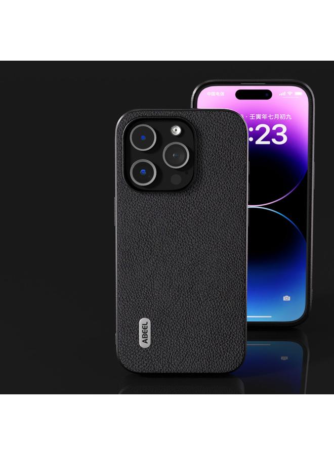 S-TOP Case For iPhone 14 Plus ABEEL Genuine Leather + PC Litchi Texture Phone Case - Image 4