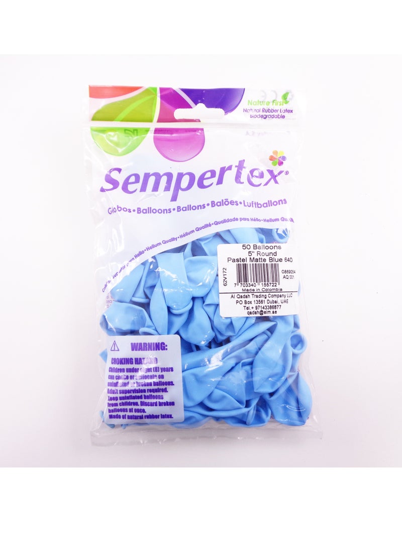 Sempertex 50 pcs, 5" Round Balloons, Pastel Matte Blue, Latex Balloons - Image 2