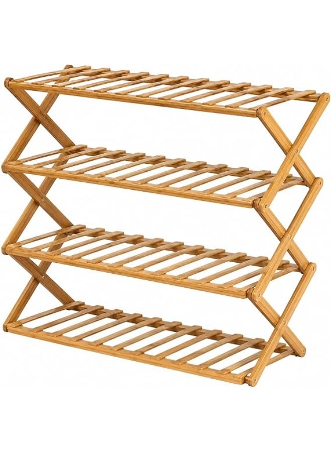 Sturdy bamboo shoe rack, four-shelf foldable storage shelf, large capacity, ideal organizer for entryway, closet, bedroom, living room, bathroom, space saver, versatile portable shelf, no assembly required - Image 4
