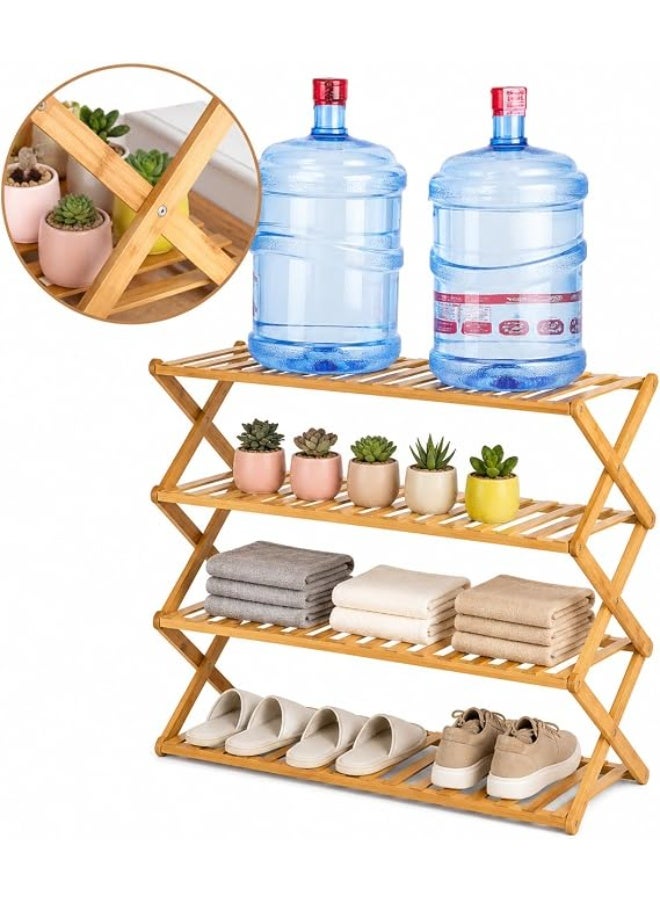 Sturdy bamboo shoe rack, four-shelf foldable storage shelf, large capacity, ideal organizer for entryway, closet, bedroom, living room, bathroom, space saver, versatile portable shelf, no assembly required - Image 3