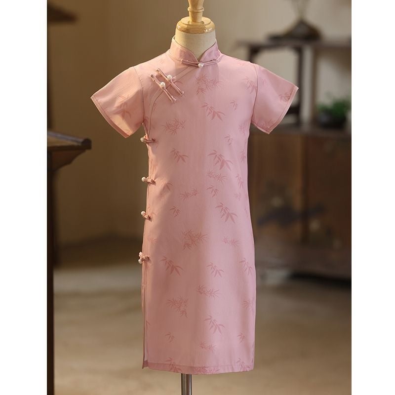Girls'' Pink Cheongsam Dress, New Summer Style, Children''s New Chinese-Style Dress, for Older Children and Little Girls, National Style Summer - Image 5