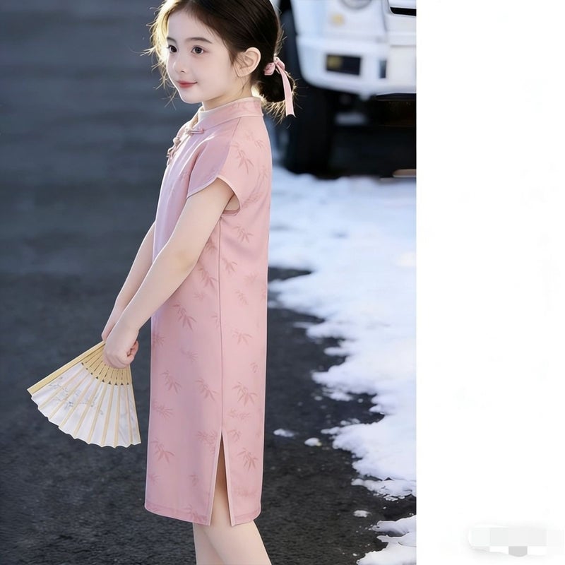 Girls'' Pink Cheongsam Dress, New Summer Style, Children''s New Chinese-Style Dress, for Older Children and Little Girls, National Style Summer - Image 4