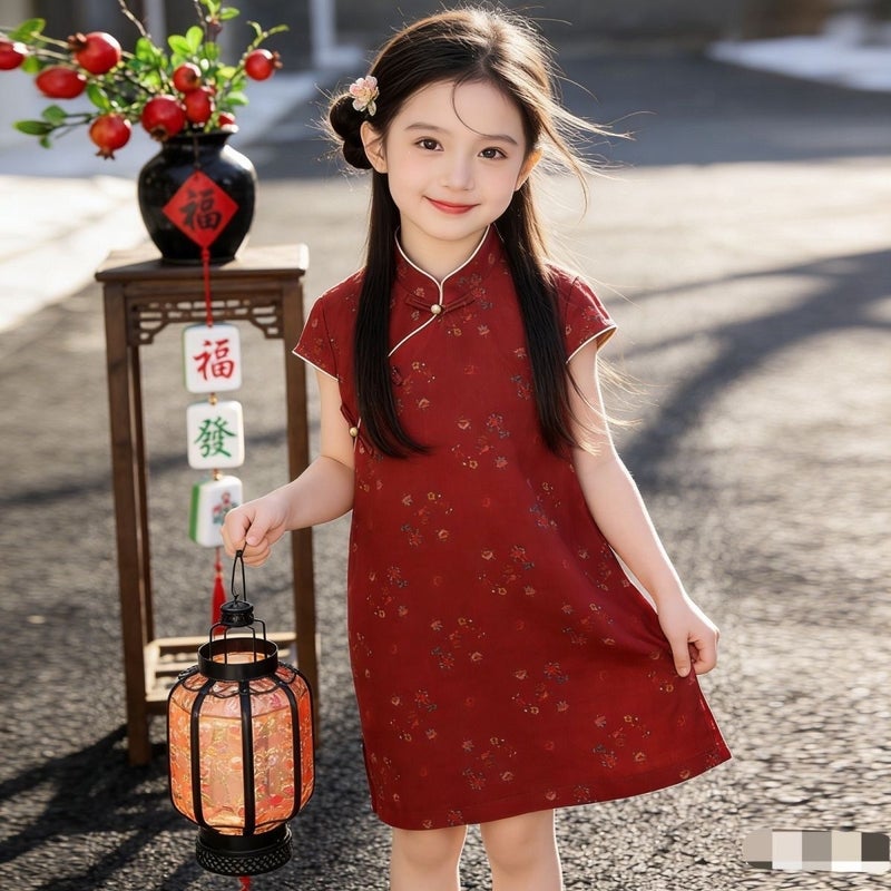 Girls'' Pink Cheongsam Dress, New Summer Style, Children''s New Chinese-Style Dress, for Older Children and Little Girls, National Style Summer - Image 1