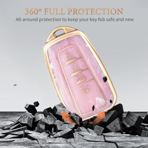 OFFCURVE غطاء مفتاح تويوتا OFFCURVE مع حافظة سلسلة المفاتيح مناسب لسيارات تويوتا RAV4 وكامري وكورولا وأفالون وC-HR وبريوس وGT86 وهايلاندر من 2018-2022، وردي/نمط عشوائي - Image 4