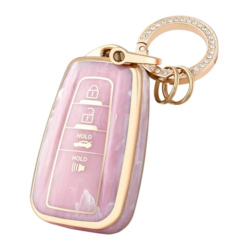 OFFCURVE غطاء مفتاح تويوتا OFFCURVE مع حافظة سلسلة المفاتيح مناسب لسيارات تويوتا RAV4 وكامري وكورولا وأفالون وC-HR وبريوس وGT86 وهايلاندر من 2018-2022، وردي/نمط عشوائي - Image 1