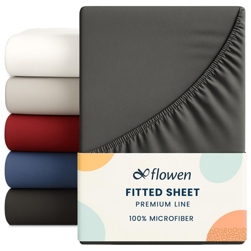 Small Double Fitted Sheet for Size 120x190 cm in Dark Gray Microfiber Bottom Fitted Sheet Deep Pocket 12 inch up to 30cm in Soft Brushed Microfiber Fabric Easy Care Shrinkage and Fade Resistant