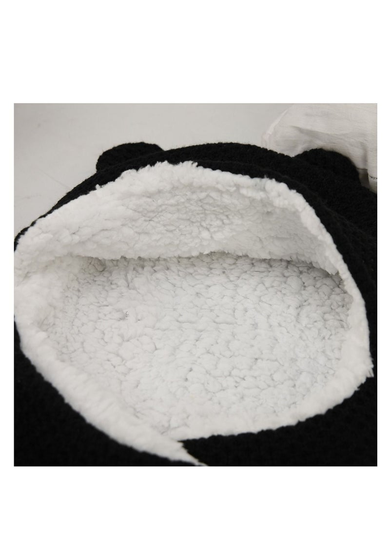 Y&D Baby Cute Hooded Swaddle Storage Blanket Acrylic Outer Sherpa Inner Sherpa Stroller Crib Sleeping Bag Bag for Newborn Baby Boy Girl (Dark Blue)  - Image 3