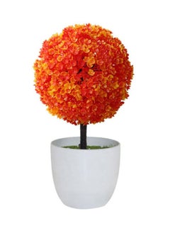 Generic Artificial Ball Shape Potted Bonsai Topiary Orange/White/Brown 18x8x18cm 