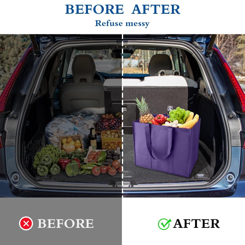 WISELIFE Reusable Grocery Shopping Bags 10 Pack Large Foldable Tote Bags Bulk  Eco Produce Bags with Long Handle for Shopping Groceries Clothes (Purple) - Image 4