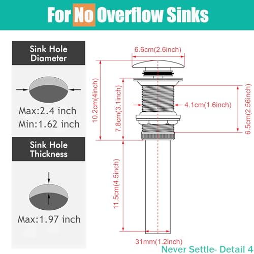 RANDOM Brushed Gold Sink Drain Stopper Without Overflow Bathroom Pop Up Drain Faucet Assembly Stopper for Vessel Vanity Sink Solid Brass RD83001BG. - Image 2