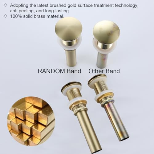 RANDOM Brushed Gold Sink Drain Stopper Without Overflow Bathroom Pop Up Drain Faucet Assembly Stopper for Vessel Vanity Sink Solid Brass RD83001BG. - Image 5