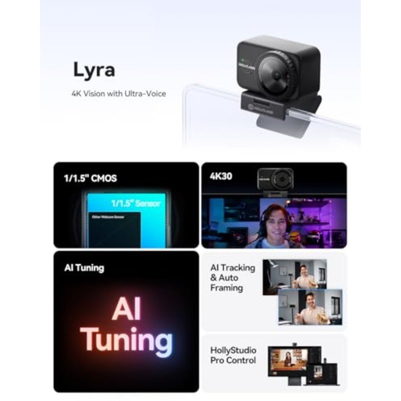 كاميرا ويب Lyra Webcam UHD 4K للكمبيوتر/Mac، مستشعر 1/1.5 بوصة، تأطير تلقائي، PDAF، HDR، التحكم في البث المباشر، مكالمات الفيديو، الألعاب، تعمل مع التكبير، الفرق، Twitch والمزيد، مستشعر 1.5 بوصة، تأطير تلقائي، يعمل مع التكبير، التحكم في البث المباشر، مكالمات الفيديو - Image 2