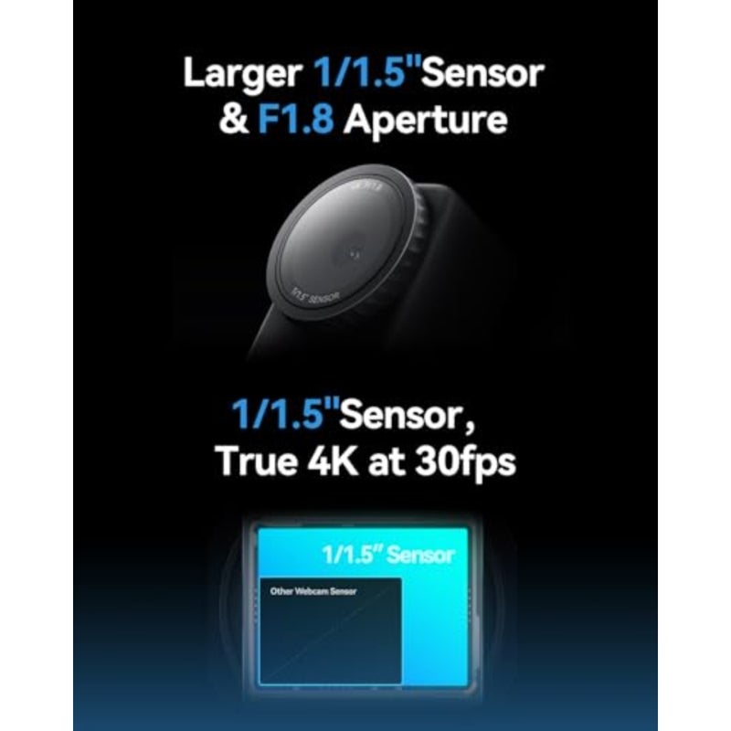 كاميرا ويب Lyra Webcam UHD 4K للكمبيوتر/Mac، مستشعر 1/1.5 بوصة، تأطير تلقائي، PDAF، HDR، التحكم في البث المباشر، مكالمات الفيديو، الألعاب، تعمل مع التكبير، الفرق، Twitch والمزيد، مستشعر 1.5 بوصة، تأطير تلقائي، يعمل مع التكبير، التحكم في البث المباشر، مكالمات الفيديو - Image 3