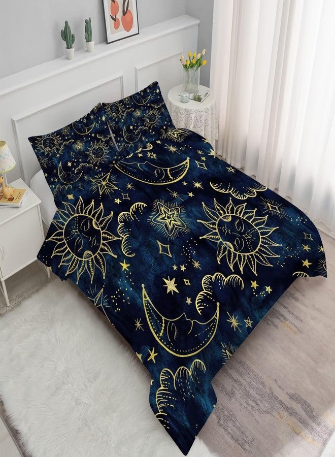 FUYEUN Celestial Comforter Set Queen Size Blue Gold Sun and Moon Boho Bedding for Kids Adult Women Teens Universe Galaxy Bohemian Exotic Gothic Quilt 1 Comforter + 2 Pillow Cases - Image 5