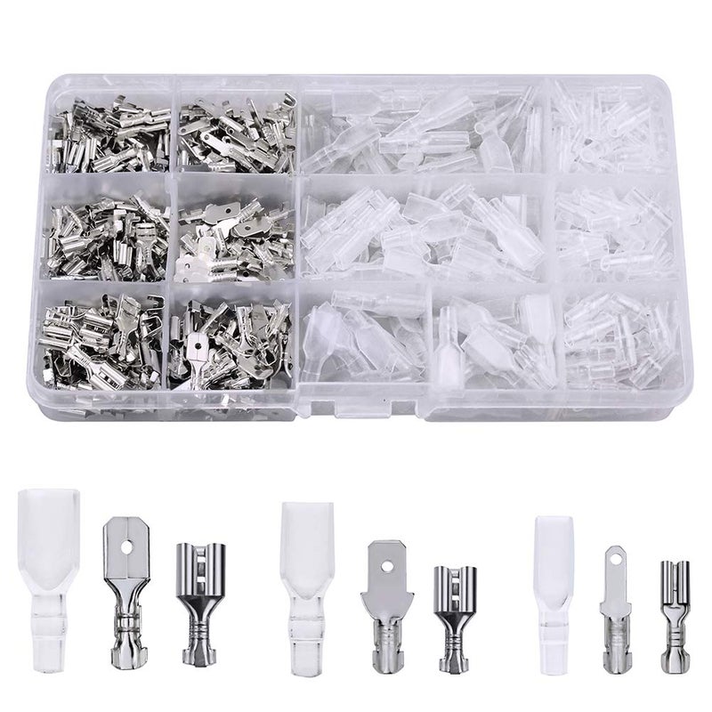 FIXITOK Store 480pcs Quick Splice 2.8/4.8/6.3mm Male and Female Wire Spade Connector Wire Crimp Terminal Block with Insulating Sleeve Assortment Kit for Electrical Wiring Car Audio Speaker (Silver) - Image 1