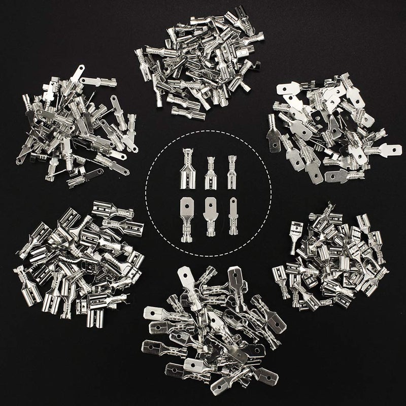 FIXITOK Store 480pcs Quick Splice 2.8/4.8/6.3mm Male and Female Wire Spade Connector Wire Crimp Terminal Block with Insulating Sleeve Assortment Kit for Electrical Wiring Car Audio Speaker (Silver) - Image 5