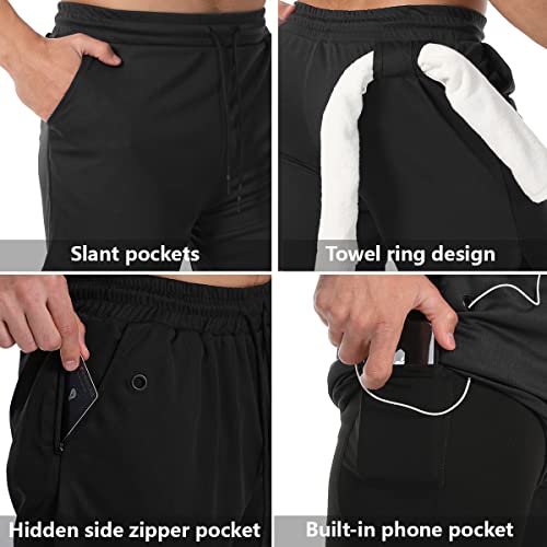 JWJ 3 Pack Men's 2 in 1 Workout Running Shorts 7 Inch Lightweight Athletic Gym Shorts with Compression Liner Black Black Dark Grey XXL - Image 4