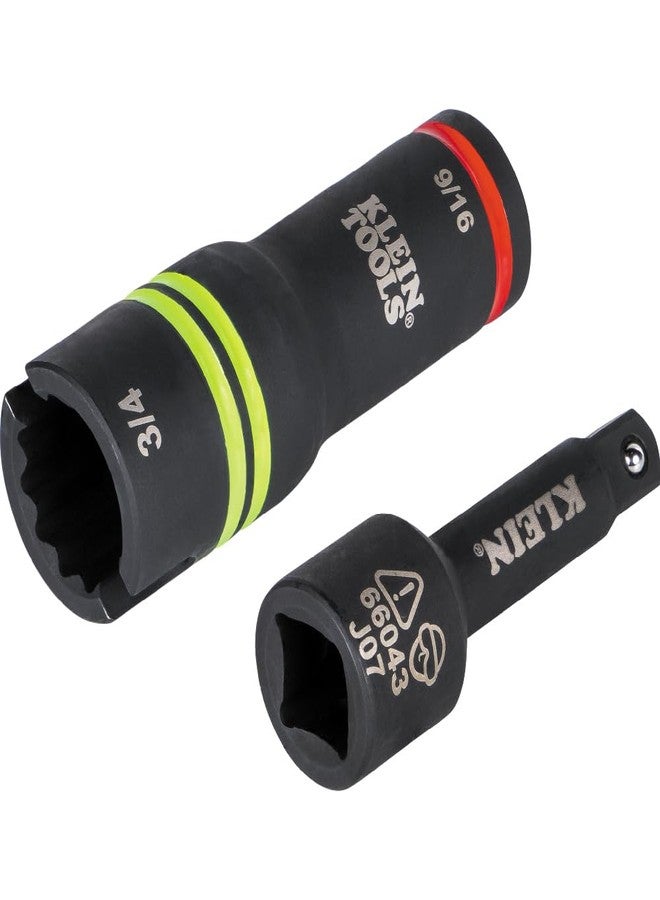 كلاين تولز مقبس صدمات قلاب 3 في 1 من كلاين تولز 66044، فتحة محاذاة، مقاسات سداسية 9/16 بوصة، 3/4 بوصة، 12 نقطة، محول مربع من 1/2 بوصة إلى 3/8 بوصة - Image 1