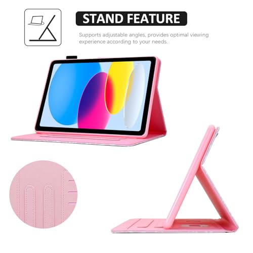 BYCeKe A16 Case for iPad 10th Generation 10.9 inch 2022,for iPad A16 11th Generation 11 Inch 2025,for Pad 10th Gen Cute PU Leather Cover&Pen Holder and Stand for Kids,Girl,Women,Pink Composition Book - Image 5