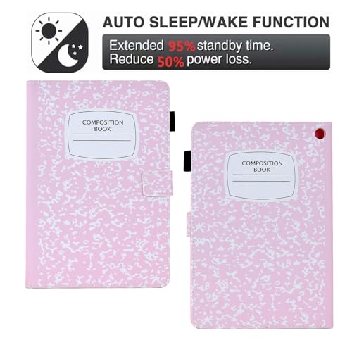 BYCeKe A16 Case for iPad 10th Generation 10.9 inch 2022,for iPad A16 11th Generation 11 Inch 2025,for Pad 10th Gen Cute PU Leather Cover&Pen Holder and Stand for Kids,Girl,Women,Pink Composition Book - Image 4