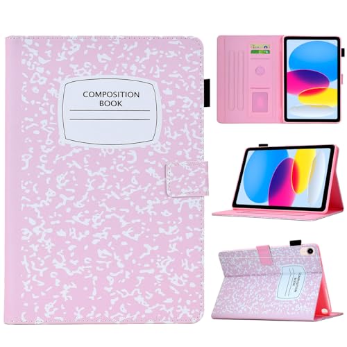 BYCeKe A16 Case for iPad 10th Generation 10.9 inch 2022,for iPad A16 11th Generation 11 Inch 2025,for Pad 10th Gen Cute PU Leather Cover&Pen Holder and Stand for Kids,Girl,Women,Pink Composition Book - Image 1
