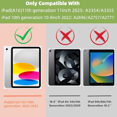 BYCeKe A16 Case for iPad 10th Generation 10.9 inch 2022,for iPad A16 11th Generation 11 Inch 2025,for Pad 10th Gen Cute PU Leather Cover&Pen Holder and Stand for Kids,Girl,Women,Pink Composition Book - Image 2