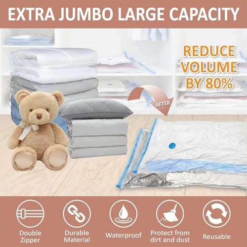 SELLWIZE Vacuum bags for clothes with pump for Clothes, Packing, Blankets, Space Saver Vaccum Compression Zipper Storage Bags With Hand Pump, 5 Large Airtight Reusable Packing Bags for travel - Image 2