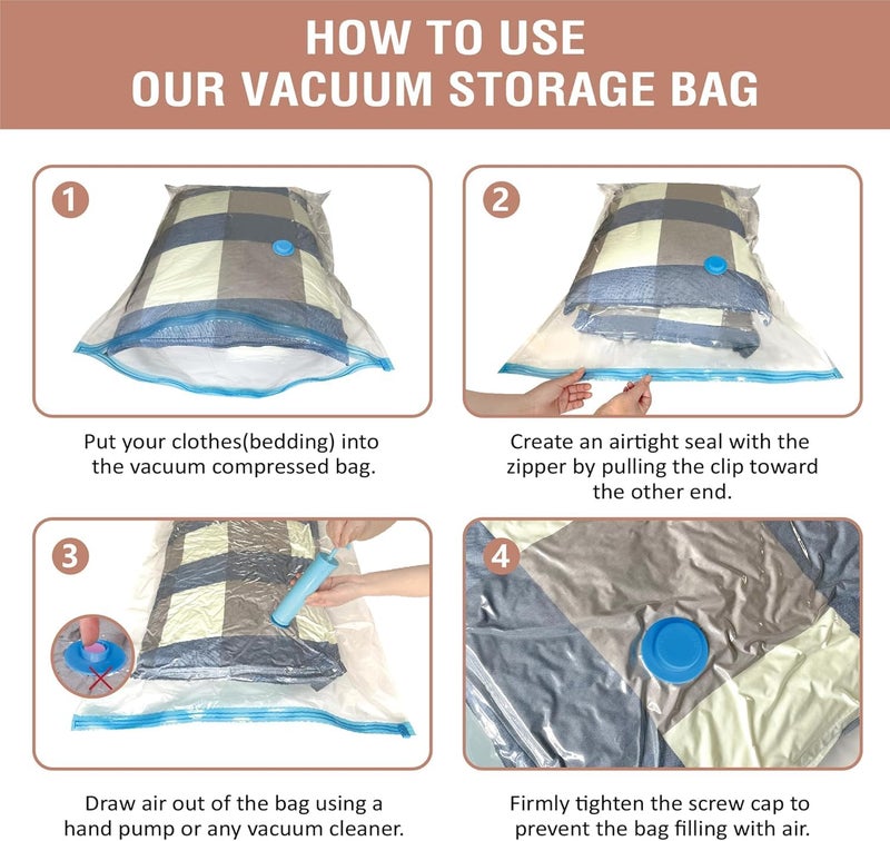 SELLWIZE Vacuum bags for clothes with pump for Clothes, Packing, Blankets, Space Saver Vaccum Compression Zipper Storage Bags With Hand Pump, 5 Large Airtight Reusable Packing Bags for travel - Image 4