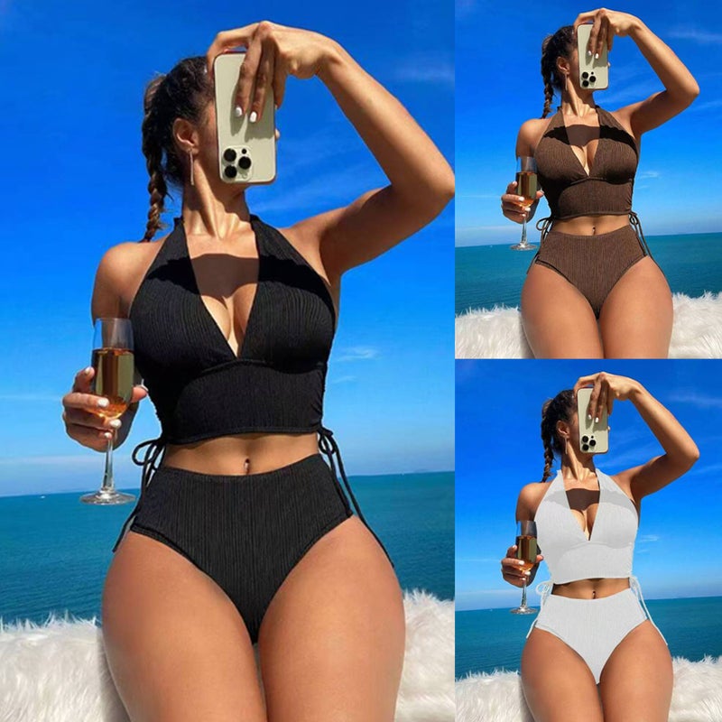 In-Stock Fashion Swimwear Two-Piece Slimming Triangle Briefs Solid Color -Selling Swimwear - Image 2