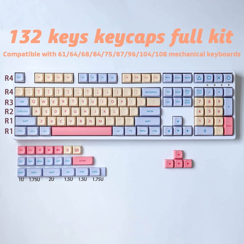 Hyekit Marshmallow Keycaps - 132 Keys, Dye-Sublimation, Cute Design, XDA Profile, Cherry Gateron MX Switch Compatible - Image 4
