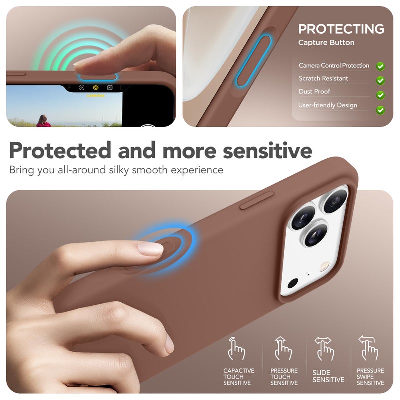 GONEZ Magnetic for iPhone 17 Pro Max Case, Compatible with MagSafe, [Screen Protector + Camera Lens Protector], Liquid Silicone Anti-Scratch Shockproof Protective Phone Case 6.9 inch, Brown - Image 5