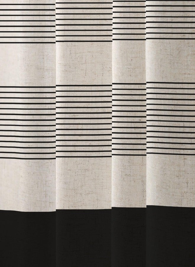 WOUVMA Boho Shower Curtains for Bathroom with Tassels Black Farmhouse Striped Shower Curtain Beige Rustic Linen 72x72 Inches - Image 5