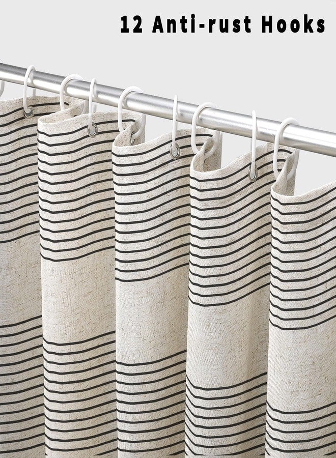 WOUVMA Boho Shower Curtains for Bathroom with Tassels Black Farmhouse Striped Shower Curtain Beige Rustic Linen 72x72 Inches - Image 4