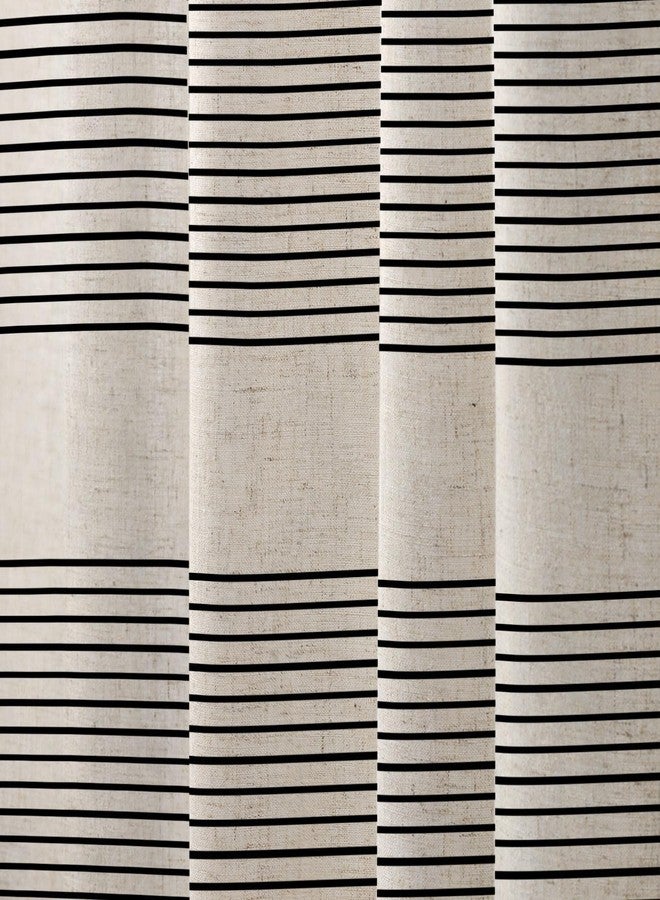 WOUVMA Boho Shower Curtains for Bathroom with Tassels Black Farmhouse Striped Shower Curtain Beige Rustic Linen 72x72 Inches - Image 2