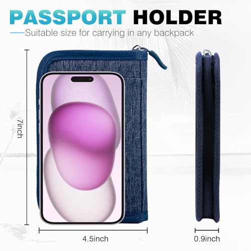 HOHOM Single Passport Holder for Travel, RFID Travel Document Organizer for Women Waterproof Passport Wallet Men Portable Case for Cards, Boarding Pass, ID, Money, Tickets with Zipper - Image 2