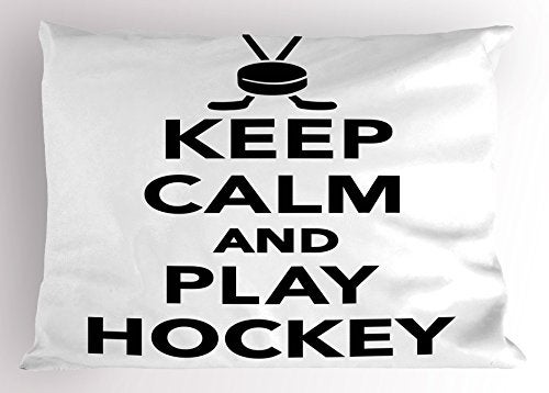 Ambesonne Ambesonne Hockey Pillow Sham, Keep Calm and Play Hockey Quote with Sticks in Black and White Competition Sports,  - Image 1