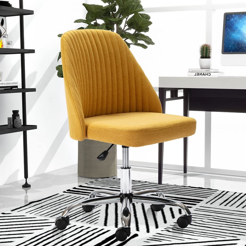 SMUG SMUG Yellow Desk Chair Modern Adjustable Rolling Task Chair with Wheels Armless for Bedroom Vanity Chair for Makeup Room Living Room 321H x 188W x 172D in 180 lbs VA76YL