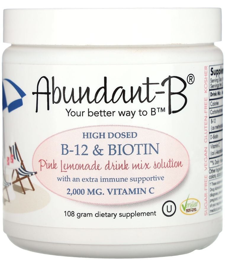 Sufficient-C Abundant-B High Dosed B-12 & Biotin Drink Mix Pink Lemonade 108 g
