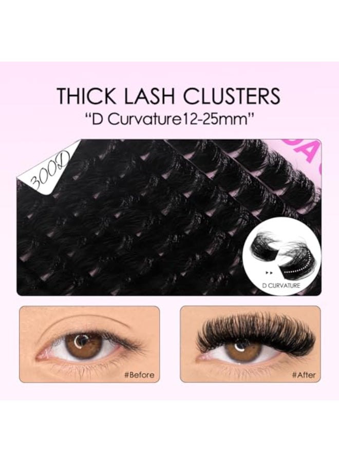 SOFENIDA Lash Clusters 300D Volume Lash Clusters 1225mm Long Volume Cluster Eyelash Extensions D Curvature Waterproof Eyelash Clusters Individual Cluster Lashes Soft Wispy DIY Lash Extension by Sofenida - Image 3