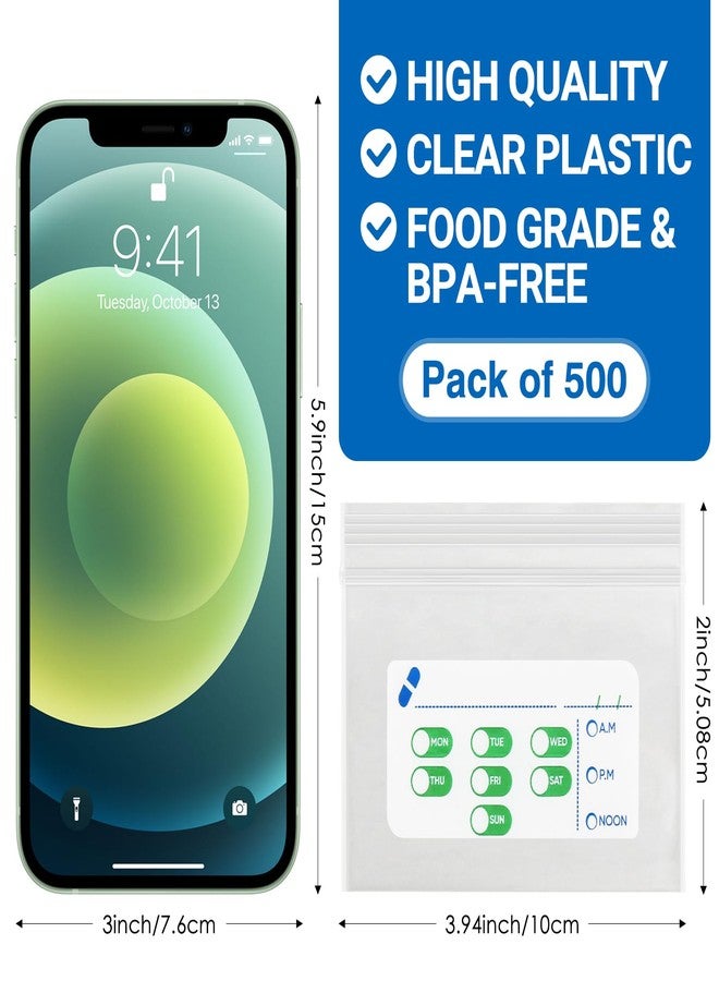 Pill Mill Pill Bags 500 Count - 3"X2.75" 3 Mil Small Ziplock Bags for Pills – BPA-Free Pill Pouches for Medicine, Pill Pack Storage & Medicine Pouch - Easy Label Pill Bags for Travel, Reusable Medicine Bags - Image 2