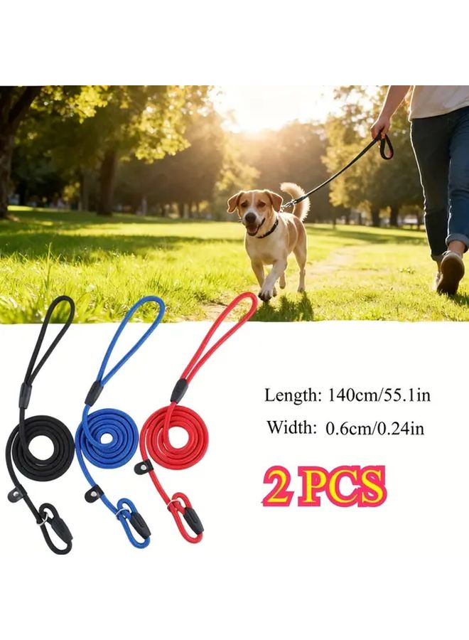 قطعتان مجموعة رصاص كلب نايلون ثقيل أزرق للكلاب الصغيرة والمتوسطة مقاس L - Image 2