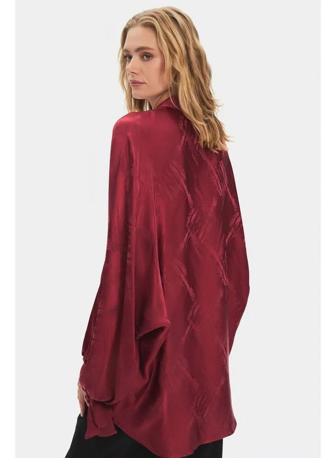 JUNE June Women Oversize/Loose Fit Viscose Blend Sleeves Tie Detail Self-Fited Shirt Burgundy