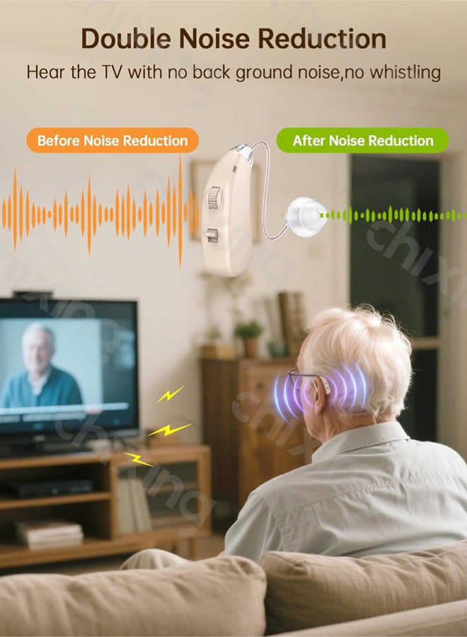 Chixing Hearing Aid, OTC Hearing Aids Rechargeable for Seniors, 16-Channel Digital Noise Reduction, 2-in-1 Power Charging Case with LED Flashlight, 4 Listening Modes - Image 5