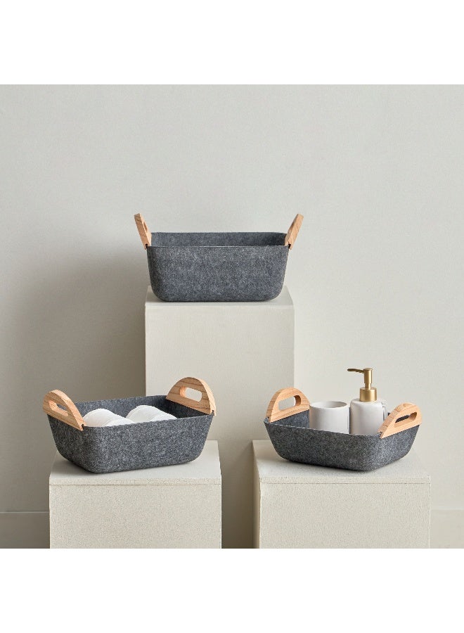 Home Box Geben 3-Piece Felt Basket Set with Wooden Handle 32 x 12 x 25.5 cm - Image 1