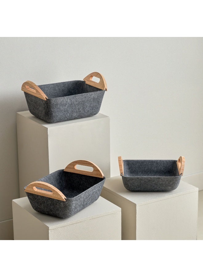 Home Box Geben 3-Piece Felt Basket Set with Wooden Handle 32 x 12 x 25.5 cm - Image 2