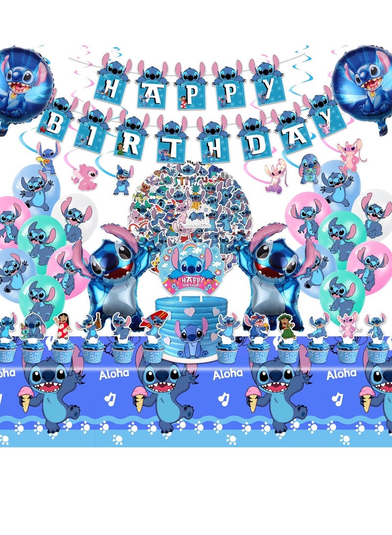 xppier Lilo And Stitch Birthday And Party Decoration Set, 103 Pcs Stitch And Lilo Cartoon Party Favor For Kids , Included 50pcs Stitch Stickers, Banners, Cake Decoration, Balloons - Image 3