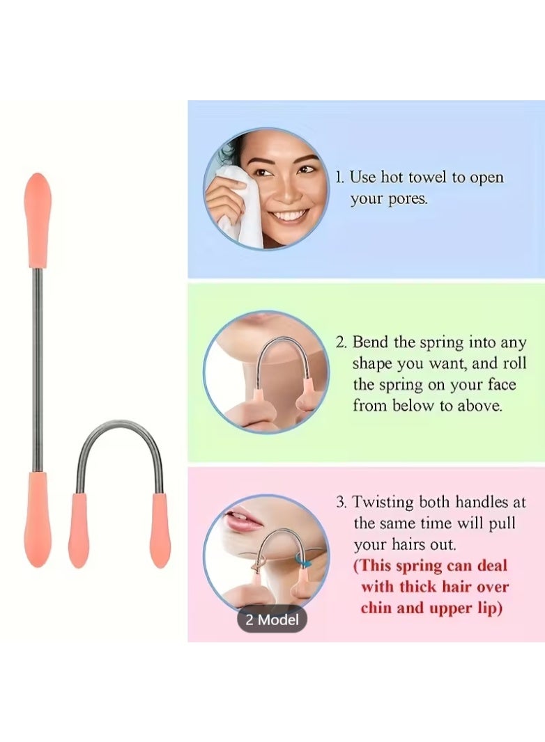 2 Pieces Facial Hair Remover Spring Threader – Face Beauty Spring Threading Stick for Upper Lip, Chin & Peach Fuzz - Image 1