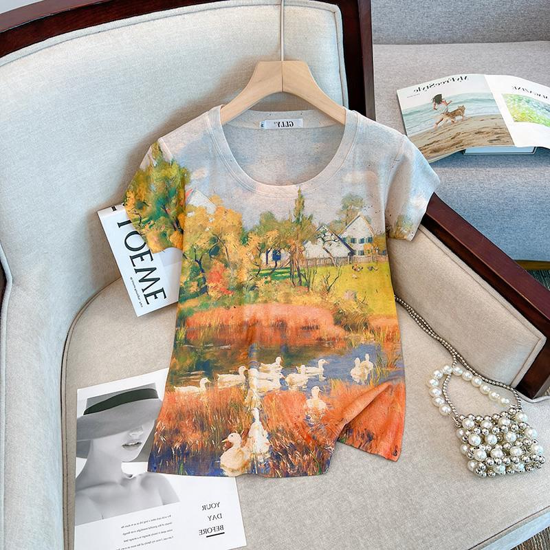 European Goods Real S 2023 Conventional Niche Slim Street Printed Short Sleeve T-Shirt Generation - Image 2