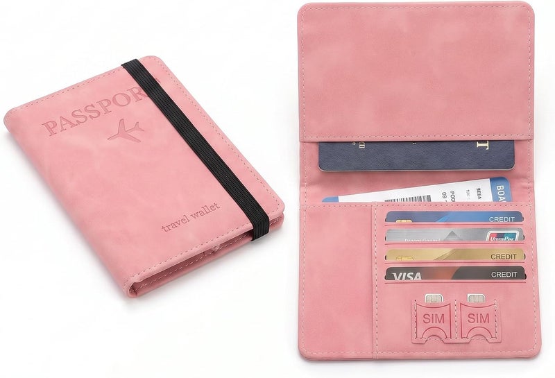 RFID Passport Holder Travel Wallet with Airplane Design (Light Pink) - Image 3