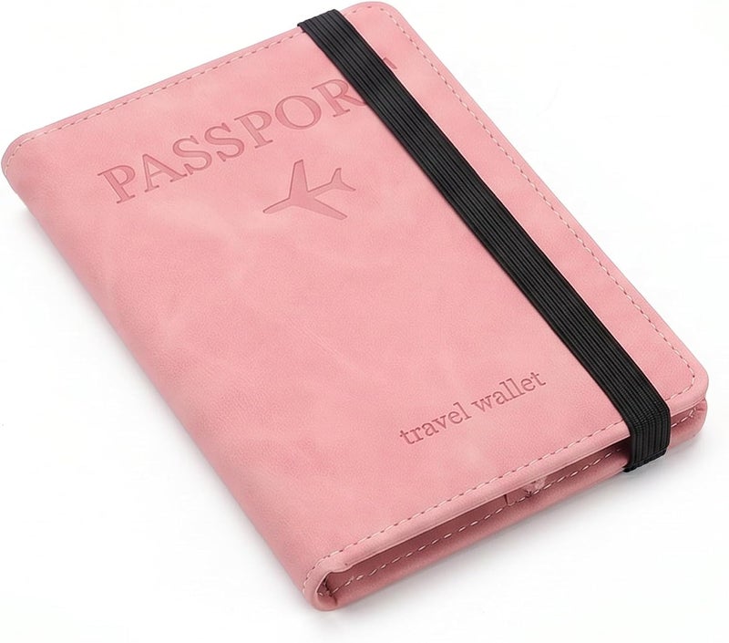 RFID Passport Holder Travel Wallet with Airplane Design (Light Pink) - Image 2